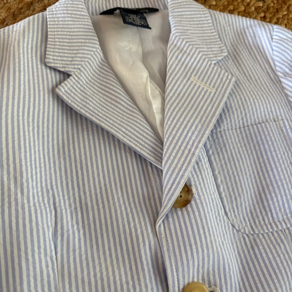 Kids Polo Ralph Lauren Seersucker Light Blue and White Striped Jacket - Picture 3 of 5